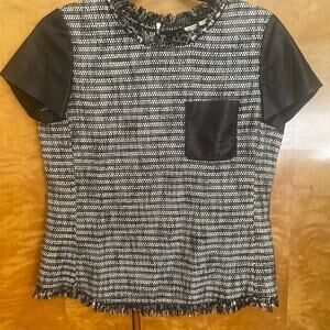 Rebecca Taylor Black/White Tweed / Lamb Leather Sleeves Pocket - Size 6 Zipper